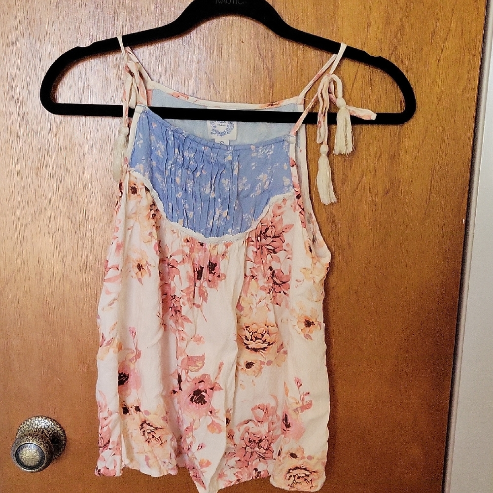 Blue Rain Floral Camisole with Pink and Blue Accents